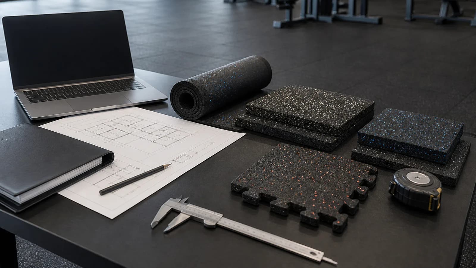 Commercial gym flooring samples and project plans prepared for a factory inquiry