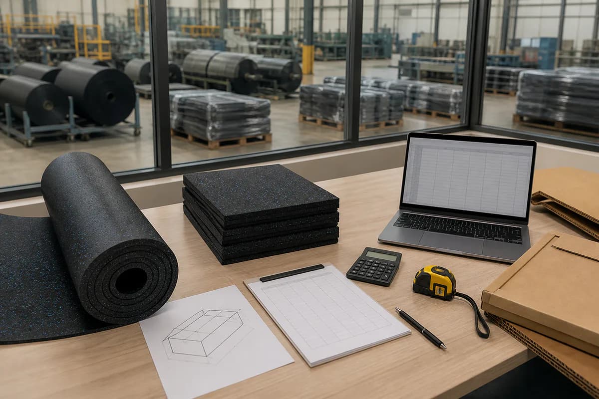 Factory quotation preparation with gym flooring rolls, tiles and export packing information