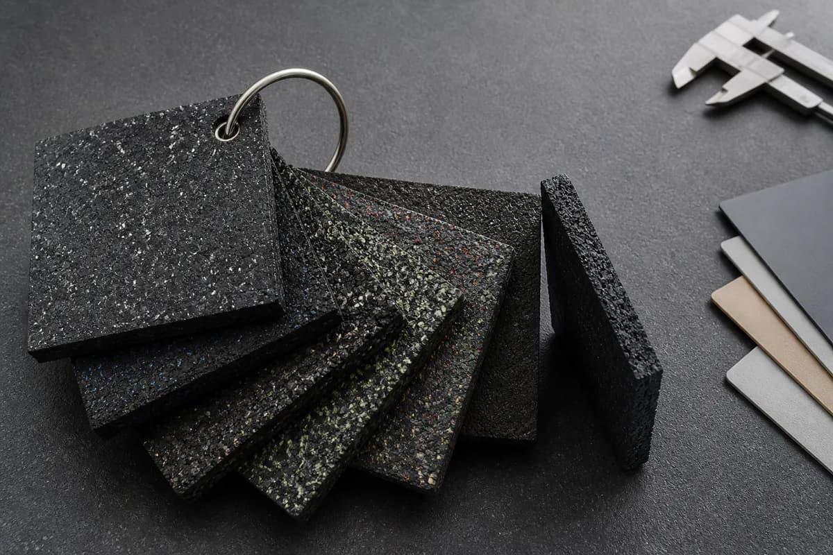 Rubber gym flooring sample swatches for material, color and thickness review