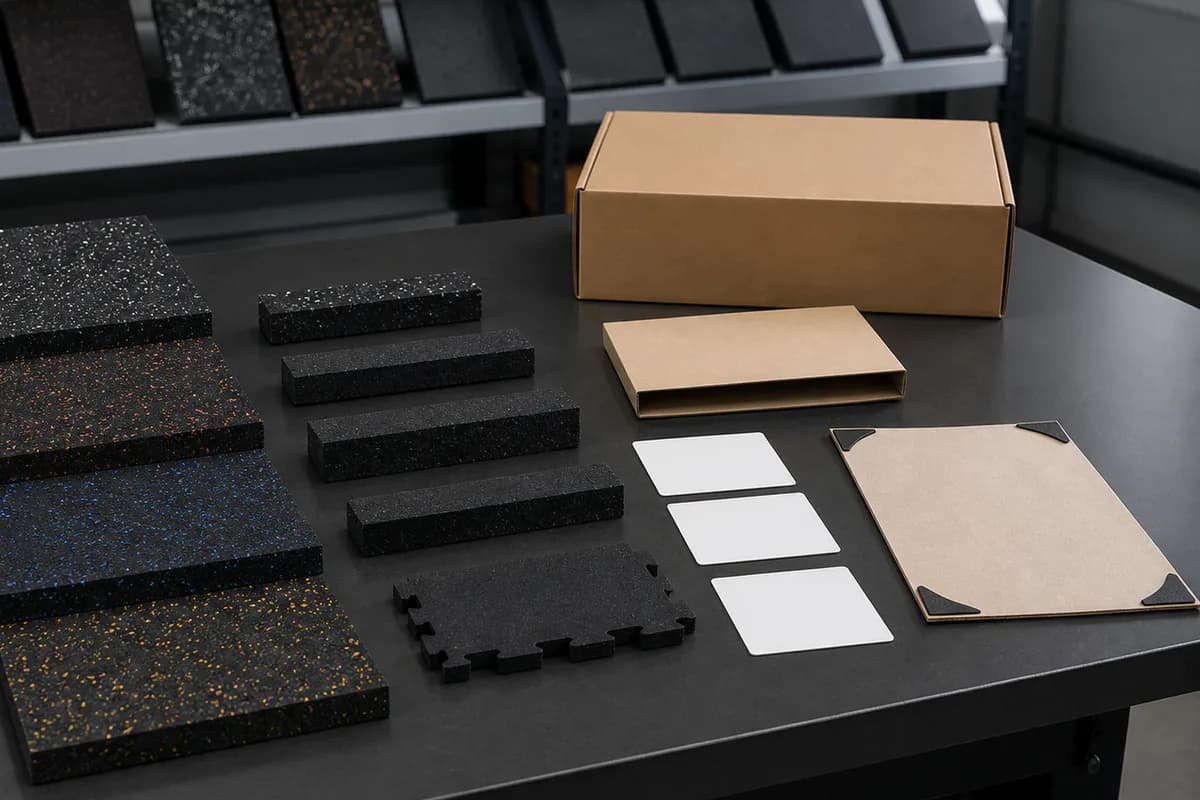 Custom gym flooring color, thickness and private label packaging development samples