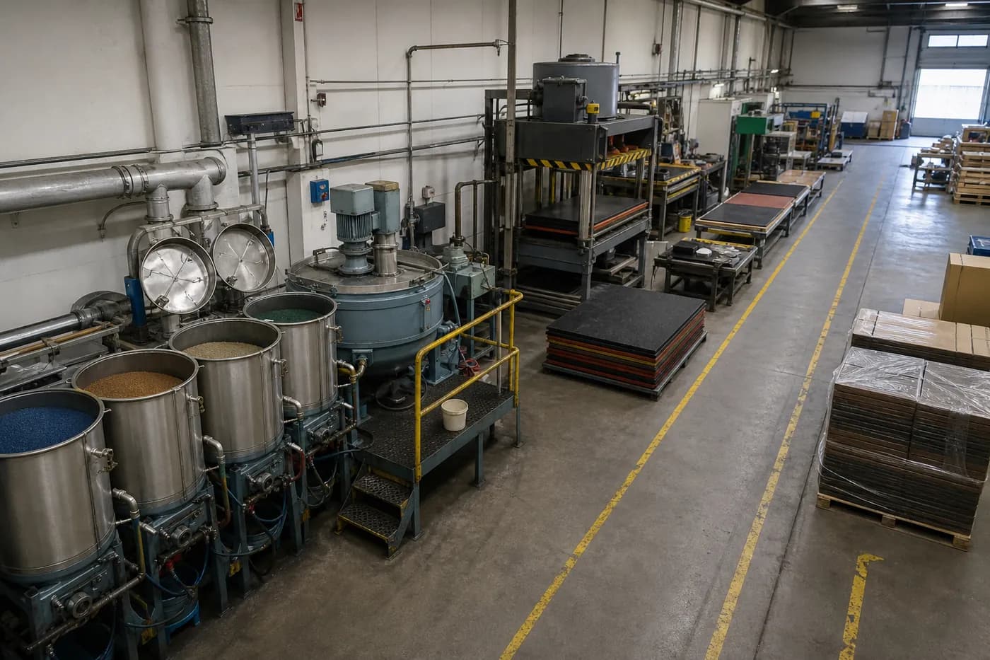 Rubber gym flooring manufacturing process from material preparation to packing