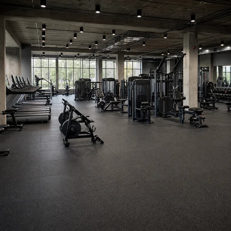 Large commercial gym with zoned rubber flooring