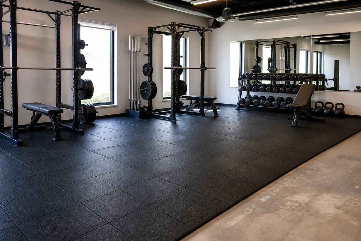 Neutral commercial gym flooring application reference