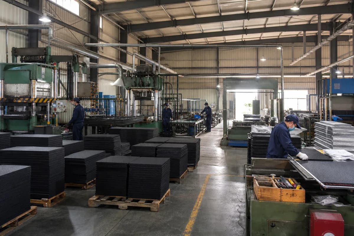 Rubber flooring factory production and inspection activity