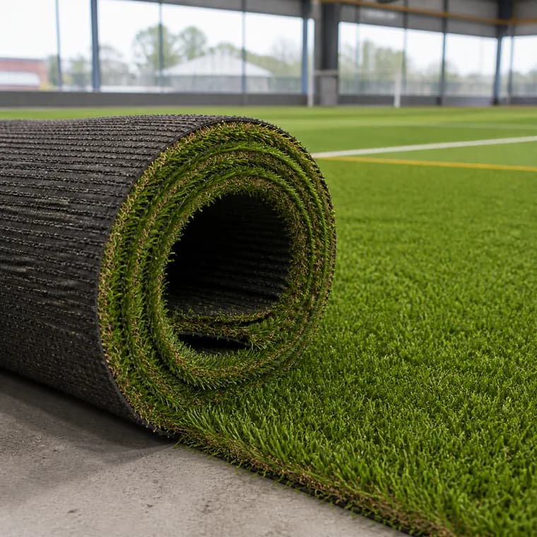 Professional artificial grass roll showing yarn and backing