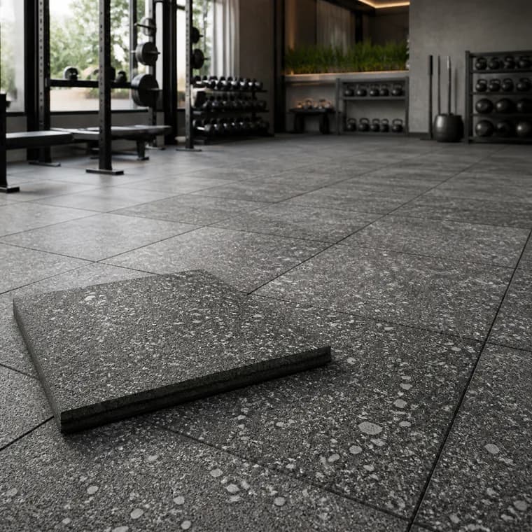 Premium patterned rubber tile in a commercial gym interior