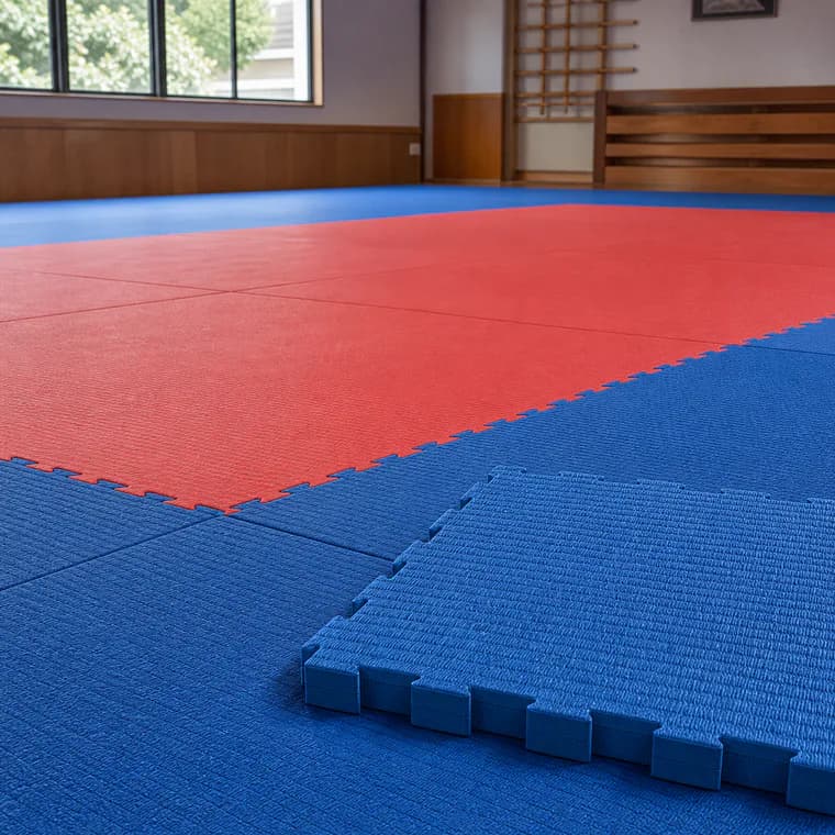 Interlocking judo tatami mats in a professional dojo