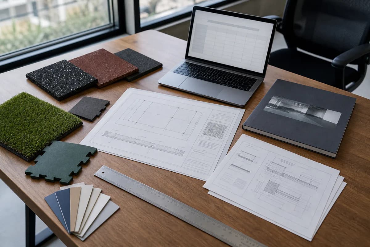 Gym flooring buyer documents and material samples
