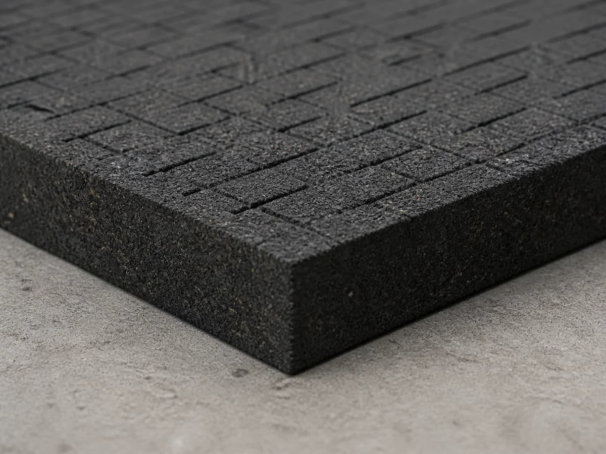 Macro view of patterned tile surface, edge and resilient body construction
