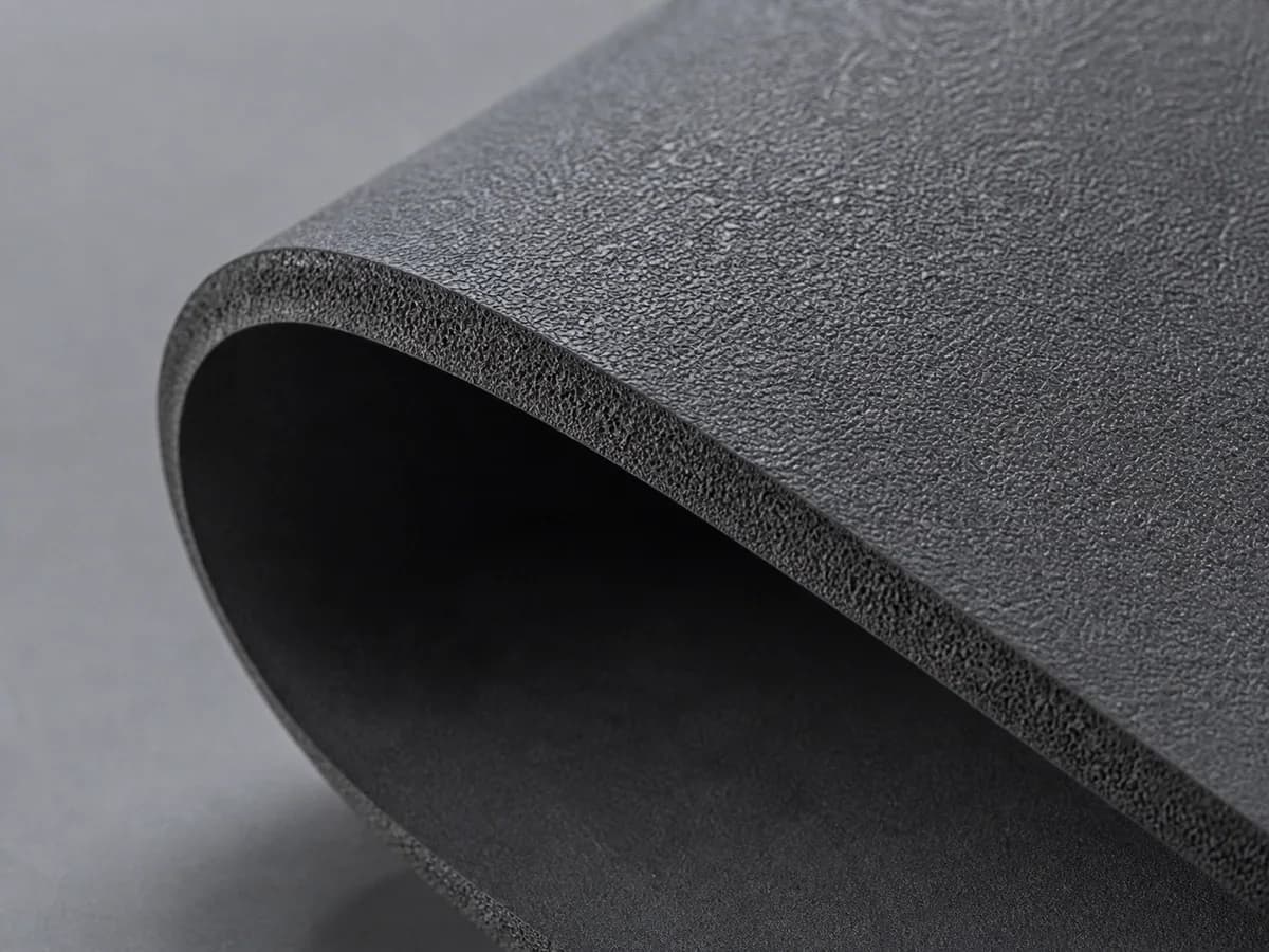 Cross-section close view of layered sports roll mat construction