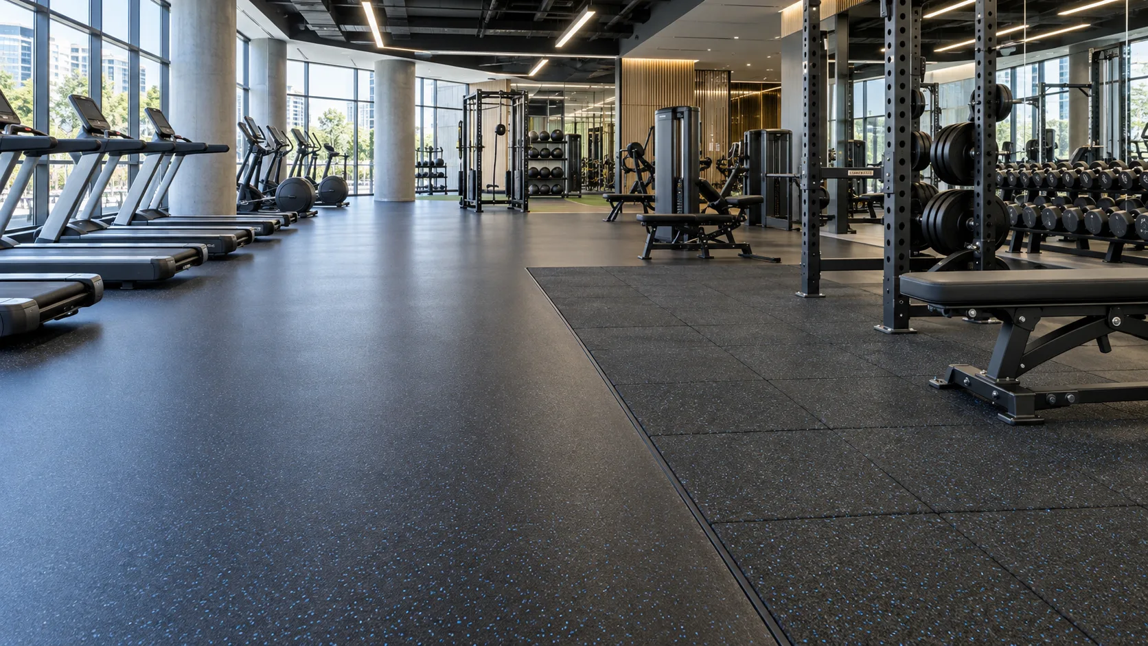Commercial gym zoning flooring system example