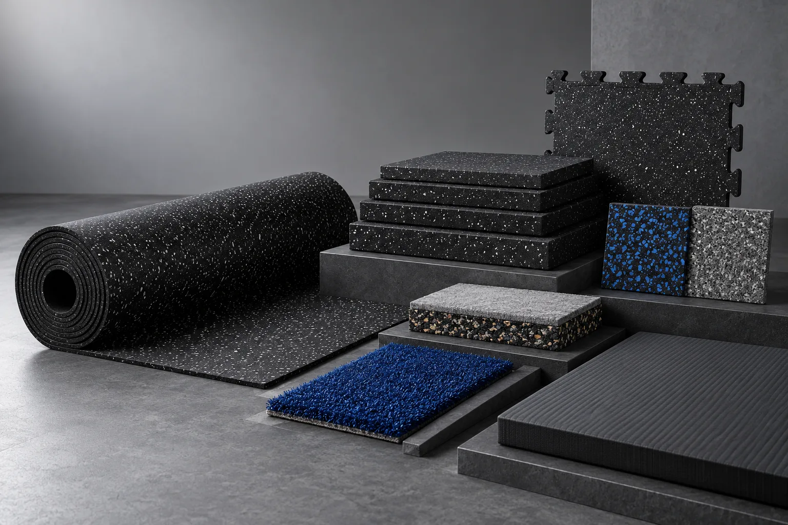DLJ FITNESS rubber gym flooring rolls tiles turf and acoustic product family
